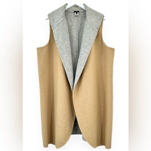 Talbots Camel Brown & Gray Shawl Collar Sleeveless Wool Cape Coat Vest Sz M